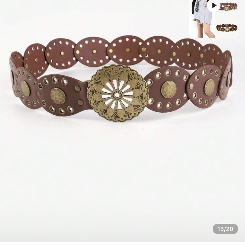 Brown Leather Belt with Gold Accents